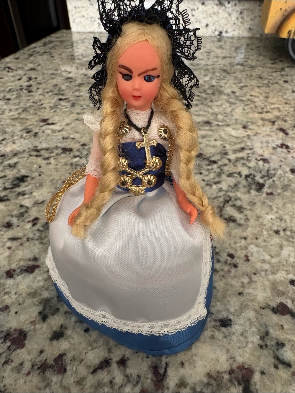 Vintage European souvenir collectible doll figurine GUC has crazy eyebrows
